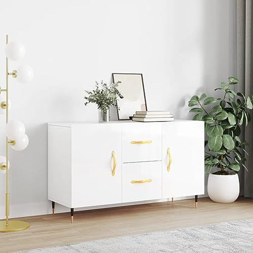 FENLAX Kommode Breite Sideboard Komodenschrank Für Schlafzimmer Flur Wohnzimmer Aparador Standschrank 100x36x60 cm Hochglanz-Weiß
