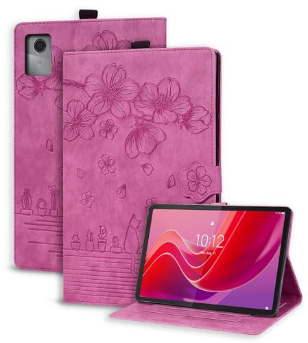 Succtopy Custodia Lenovo Tab M11 11 Pollici 2024 (TB330) Cover in Pelle PU Flip Portafoglio con Porta Penna Custodia Protettiva con Slot Card Case Lenovo Tab M11 11 2024 Rosso Rosa