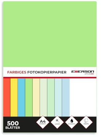 Emerson farbiges Druckerpapier Kopierepapier A4 dunkelgrün 500 Blatt | 80 g/m2 210 x 297 mm | Drucker: Laser, Inkjet, Fotokopie, Fax | Vielseitiges Papier zum Fotokopieren, Basteln