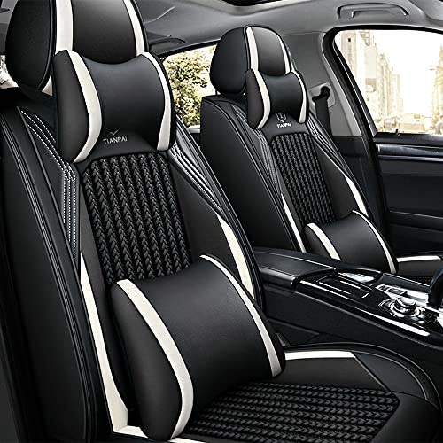 Awotzon Autositzbezug Für Mercedes Benz GL GlE GLA GLC GLK 5 Sitze Autositzbezüge Komplettset Allwetter Auto Sitzauflage Kunstleder sitzbezüge（Deluxe Edition Schwarz-Weiß）