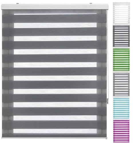 Verdunkelungsrollo Klemmfix ohne Bohren 85 x 260 cm Einfache Installation, Sonnenschutz Zebrarollo Seitenzugrollo Größe und Farbe wählbar für Fenster & Tür, Dunkelgrau
