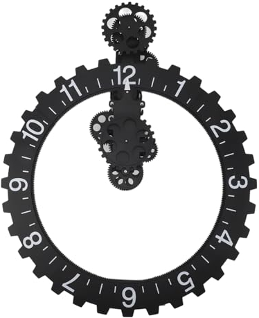 AUNMAS Große Hängende Zahnraduhr, Rhythmische PVC-Zahnräder, Edelstahl, Mechanische Zahnraduhr, Retro-Wandkunst, Dekorative Uhr (Black)