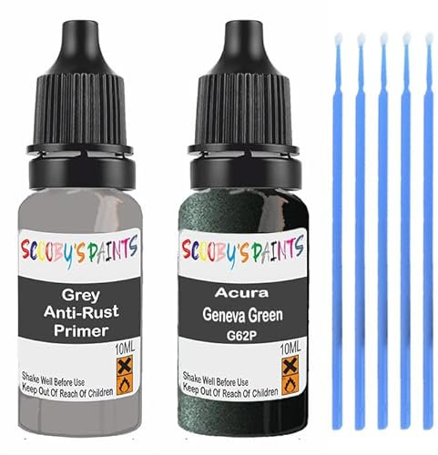 SCOOBYS PAINTS BACK IN THE MIX Touch Up Paint For Acura Geneva Green G62P Scratch Stone Chip Repair With Grey Primer