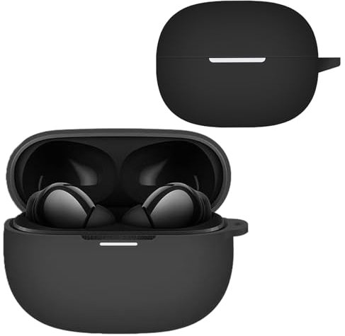 KZIOACSH Silicone Case for Xiaomi Redmi Buds 5 Pro, Ultra-thin Shock-Absorbing Wireless Earbuds Protective Case Lightweight Waterproof Anti-Lost Earphones Skin Cover with Keychain Hook, Black