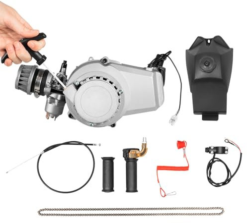 OUBUBY 49cc 2-Takt-Motor, Pull Start Pocket-Bike Motoren, Engine ATV Roller Motor mit Luftfilter Vergaser Mini Benzinmotor für Pocket Bike ATV oder Scooter