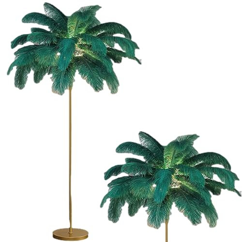 WYEIAHS Lampadaire Plume D'autruche,160cm Lampe Plume Palmier Chambre Moderne Simple Lampe Corps de Lampe Dorée avec Une Ampoule LED G4 * 5 (Green)