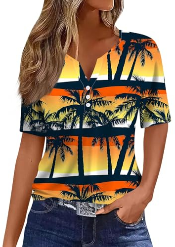 SCBFDI Still Tshirt Damenblusen Oberteil Damen Sexy Oberteil Weiß Damen Sommer Slinky Mode Fashion Damen Tunika Kurzarm Grosse Größen Mode Kleidung Damen Modern Damen Shirts Kurzarm Gelb 2XL