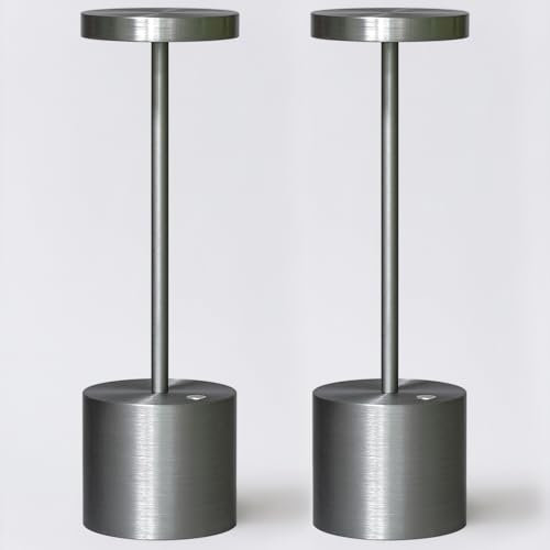 WARMLIGHT 2 Pack Cordless Table Lamp Rechargeable Outdoor Waterproof Portable Battery Operated LED Small Table Light - for Home Restaurant Desk Bar Patio Kitchen Dinning Party (Silver Gray)