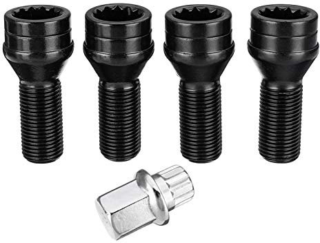 Ecrou Antivol,Goujon de Roue 4PCS / Set M14 X 1.25 HUB DE Verrouillage Verre DE Verrouillage VIS Anti-vol À Colonne avec Clé Utilisation Adaptée pour BMW R50 R52 R53 1 2 3 4 5 6 7 Série pour Mini