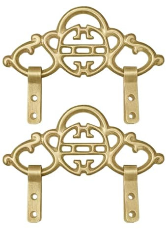 Tiazza 2Pcs Chinese Style Vintage Brass Picture Frame Hook Hanger Decorative Painting Mirror Hanger (Brass)