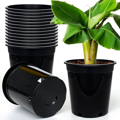RooTrimmer 1.5 Gallon Plastic Nursery Pots, 7.5 Inch Round Plant Pots with Drainage Holes, 15 Pack Flower Pots for Outdoor Indoor Plants, Flowers, Black