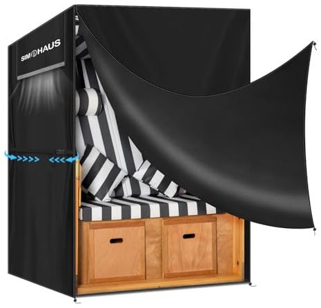 SIMPHAUS Schutzhülle für Strandkorb 2 Sitzer Winterfest Abdeckung für Strandkorb Abdeckhaube für Strandkorb Abdeckhülle 420D Oxford Gewebe Wetterschutz für Strandkorb Abdeckplane 120x90x155/140cm