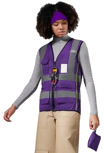 AYKRM Lila Arbeitsweste Warnweste für Damen - Hohe Sichtbarkeit Fahrradweste mit Reißverschluss & Reflektoren, Laufweste mit Taschen & Warnschutz bis 5XL