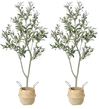 Pianta Artificiale da Interno Confezione da 2 Piante di Olivo In Finta Seta con Fioriera, Olivo Artificiale Alto 4 5 6 Piedi per Decorazioni Domestiche Interne, Piante Finte Sempreverdi per Veranda Es
