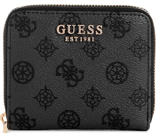 GUESS Laurel SLG Small Zip Around Wallet Charcoal Logo