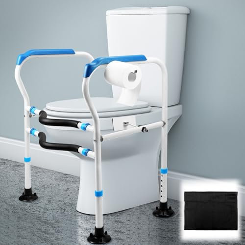 QWORK® Toilette Aufstehhilfe für Senioren, Einstellbar in Breiten und Höhen (64-74cm), Verstärkte Saugnapffüße - Ergonomische und Rutschfeste Unterstützung