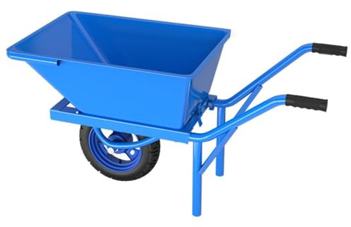 GUAWJRZDP Schubkarre, Schubkarren, 1-Rad-Muldenkipper, Nutzwagen, Bollerwagen Faltbar Mit Handbremse, Metallrahmen, Luftreifen, Gartenwagen, Yard Lawn Dump Cart, Blau(Without handbrake)