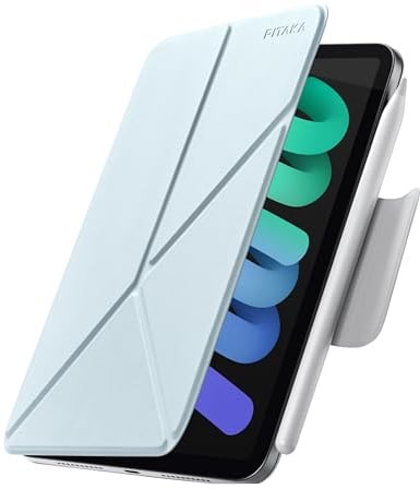 PITAKA Étui magnétique pour iPad Mini 7 A17 Pro (2024), compatible avec iPad Mini 7 (2024)/iPad Mini 6 (2021), étui magnétique portrait/paysage avec porte-crayon, 4 angles de support et – Bleu
