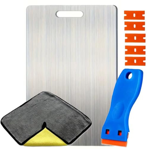 Tabla de Cortar de Titanio para Cocina 34x23 cm - Incluye Paño Microfibra 30x30 cm y Rascador Plástico - Tabla de Cortar Titanio Resistente, Antibacterial y Fácil de Limpiar