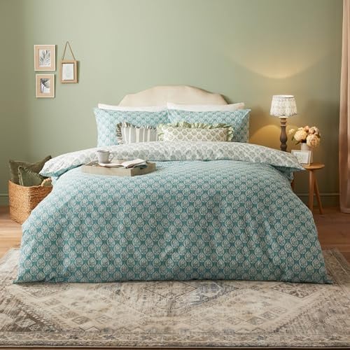 furn. Krissa Block Printed Duvet Cover Set – Indian Inspired Handcrafted Organic Bedding (Blue – King U.K. Standard)