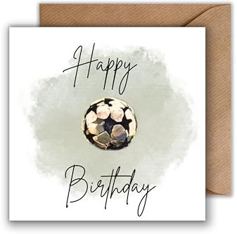 WBdesignz Geburtstagskarte für Fußballfans mit Umschlag - Happy Birthday sportliches Design, Grußkarte Fußball-Liebhaber Kindergeburstag Ball (quadratsch - 125 x 125 mm)