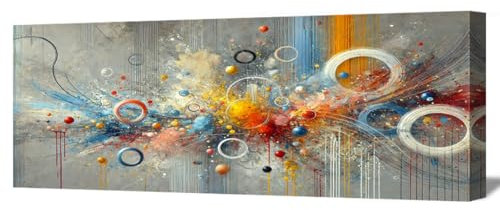 Abstraktes Bild 120x40 cm – Moderner 3D-Kunstdruck auf Leinwand | Farbenfrohes Wandbild mit Kreisen und Explosionseffekt | Kunstwerk für Wohnzimmer & Büro | Wanddekoration – Art.-Nr. 5769 (5769)