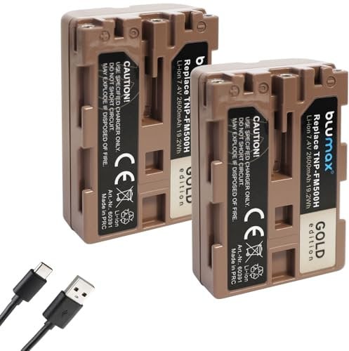 Blumax 2 Pack Replacement Battery for Sony NP-FM500H 2600mAh NP-FM500 NP-FM55H with USB Type C Charging Plug for A900 DSLR Camera