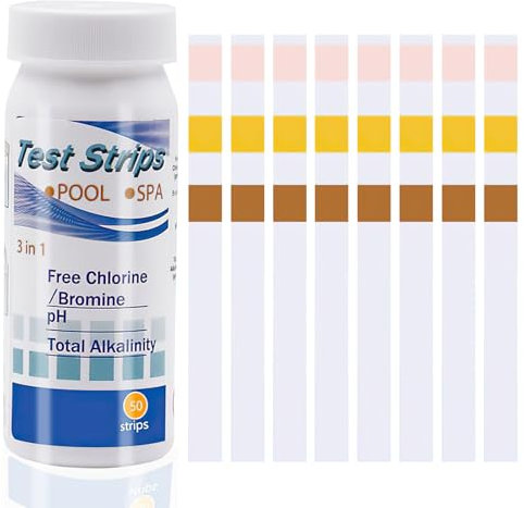 50 Stück Pool Teststreifen, Pooltester PH und Chlor Wert, 3 in 1 Pool-Teststreifen für Spa, genauer chemischer Tester, Wassertest, Restchlor CI Gesamtalkalität, Wasserhärte
