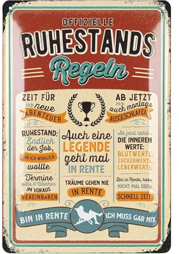 LANOLU Retro Blechschild Ruhestand Geschenk zum Renteneintritt Männer, Rentner Geschenk Deko zur Pensionierung und Rentenbeginn, lustige Geschenkidee zur Rente vintage Metallschild 20x30cm