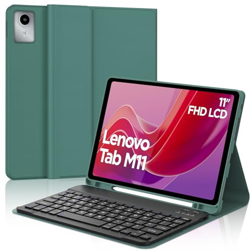 IVEOPPE Case Keyboard for Lenovo Tab M11 11 inch, UK Layout Keyboard for Lenovo Tab M11 (TB330FU/TB330XU), Cover with Magnetic Detachable Keypad for Tablet M11 2024, Dark Green