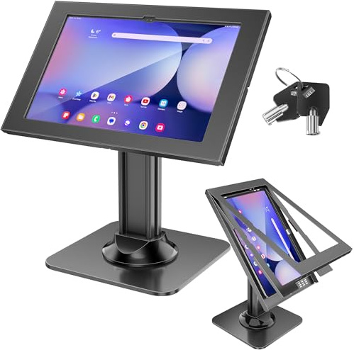 AboveTEK Anti-Theft iPad Kiosk Stand – POS iPads Security Mount with 360° Swivel & 75° Tilt, Heavy Duty Tablet Kiosk Desk Holder for Retail & Business (Black, 14.6 Galaxy Tab)
