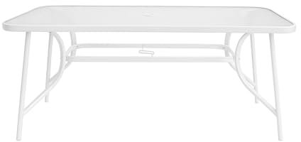HERSIG - Mesa de Jardin Rectangular de Acero y Vidrio Templado - Mesa Exterior Blanco 140x80x70 CM - Mesas de Terraza y Jardín Rectangulares - Mesas para Verano Exterior con Cristal Texturizado