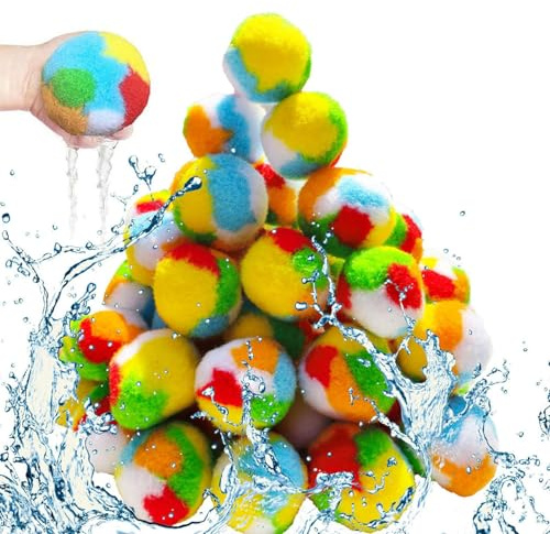 Wiederverwendbare Wasserbälle, 60 Stück Weiche Baumwoll Wasserballons, Saugstarke Wasser Jonglierbälle für Kinder Erwachsene, Lustige Wasserbomben für Sommerpartys, für Schwimmbadspielzeugs