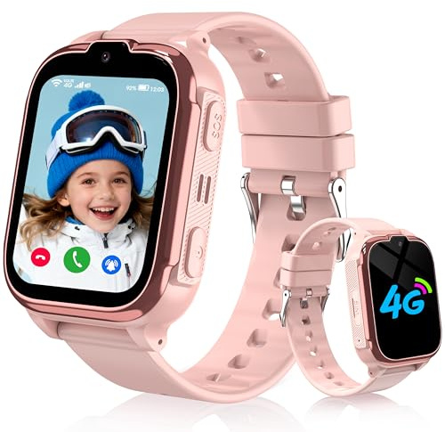 Kesasohe Montre Connectée Enfant 4G/GPS/WiFi/Appel Vidéo, Montre GPS Enfant Fille Garçon avec Téléphone Chat Familial, SOS, IP68 Jeux Réveil, Mode Classe, Montre Intelligente Enfants Cadeau