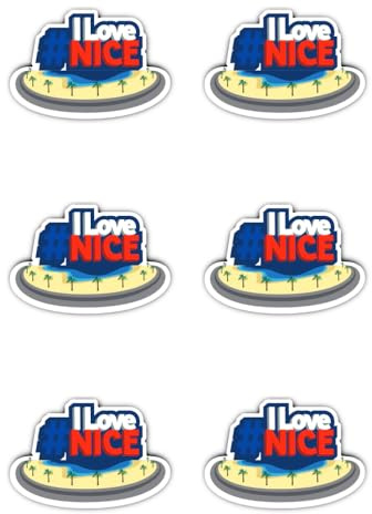 Aufkleber: 50 mm, 6 Stück - Vinyl Aufkleber Set Reise Souvenir I Love NICE Nizza Frankreich 6er-Pack 50 mm 5 cm