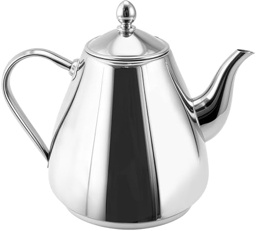 Hoypeyfiy Stainless Steel Teapot and Coffee Pot Without Filter, 1.2 litres, 4-5 Cups Capacity, Easy-Pour Silver Teapot, Suitable for Home, Cafés and Restaurants