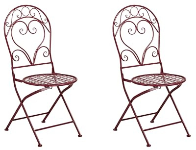 Beliani Outdoor Set of 2 Chairs Metal Scrollwork Backrest Burgundy Albinia
