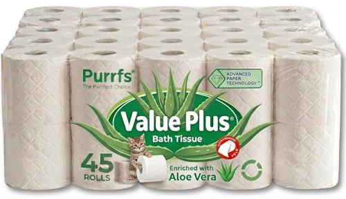 Value Plus 3-Ply Quilted & Embossed Toilet Paper with Aloe Vera| Ultra Soft, Strong & Skin Kind | Premium Bathroom Tissue | 100% Virgin Pulp | Bulk Pack 45 Loo Rolls