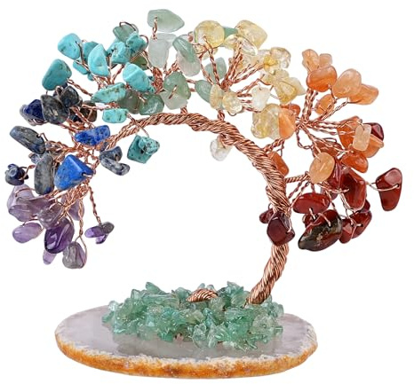 Emivery Chakra Crystal Money Tree with Agate Base Fengshui Bonsai Figurine for Wealth, Money Tree Figurines Ornament for Home Office Wedding Decoration (3-4 Inch) (colorful)
