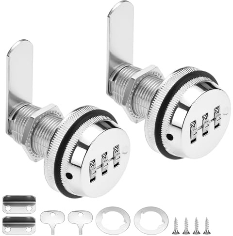 QWORK® 2 Stück Nockenschloss Schloss, 3-stellige schlüssellose Zahlenschlösser für Schränke, Schubladen, Spinde in Turnhallen (30 mm, Silber)