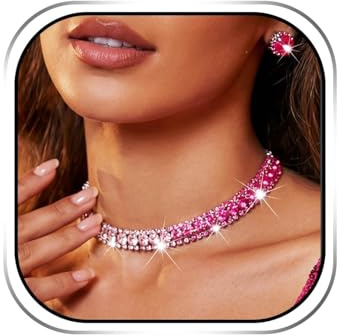 Handcess Brautschmuck-Set mit Strass-Halskette und Ohrringen, glitzernde Braut-Halskette, Schmuck für Damen