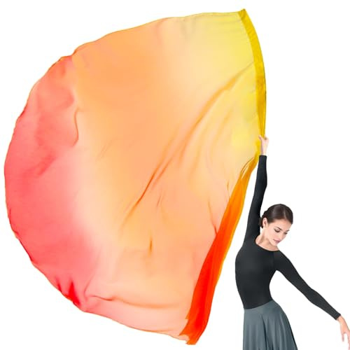 Baisdan Bandierine semicerchiste in chiffon con asta flessibile, 140 x 139 cm, per adorazione profetica, adorazione e danza di lode (2#giallo-arancione-rosso)