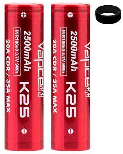 18/650 K25 Compatible With Vapcell Rechargeable Cell Series - 2500mAh High-Performance with Safety Wraps & Band - No Nicotine (2 PACK)