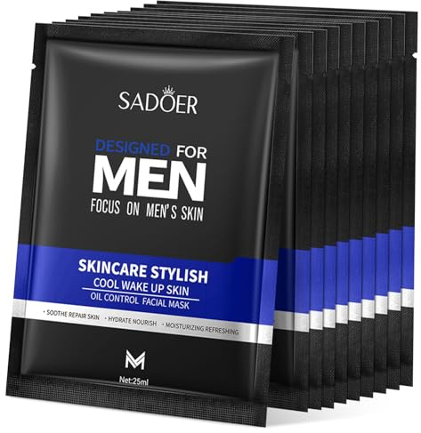 Gesichtsmaske Männer, Men Expert Tuchmasken, Belebende Cremige Gesichtsmaske, Gesichtspflege Geschenkset für Herren, Feuchtigkeitsspendend – Erfrischend - Müdigkeit Reduzierend (color-man-10)