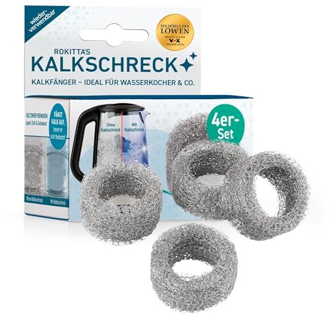 ROKITTA'S KALKSCHRECK Kalkfänger 4er Set - Ideal für Wasserkocher & Co. | Reduziert Kalkablagerungen, weniger Kalkflocken, weniger Putzen | Wiederverwendbar, ohne Chemie