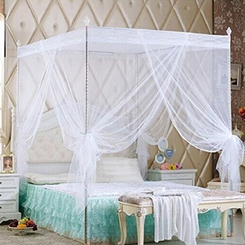 Bluelans® - Moustiquaire à 4 angles pour lit jumeau, double, Queen-size et King-size, blanc, Queen Size