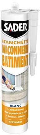 Sader Mastic d’Étanchéité Maçonnerie Batiment – Jointe Tous Matériaux et Colmate les Fissures – Intérieur et Extérieur Sous Abri – Formule Acrylique – Blanc – Cartouche 310 ml