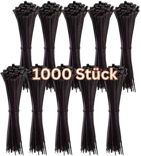 Gocableties - Fascette Plastica Nere - 300 mm x 3,6 mm - 1000 Pezzi - UV-beständiges Set