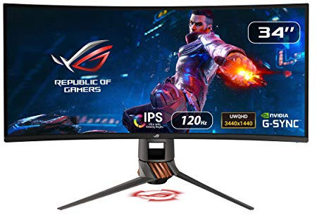 ASUS ROG Swift PG349Q - Monitor curvo G-Sync para juegos de 34 pulgadas, 120 Hz, 3440 x 1440 IPS con cuidado de los ojos, Aura Sync DP HDMI