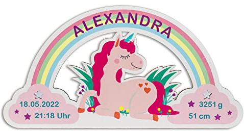 LAUBLUST Schlummerlicht Einhorn - Personalisiertes Baby-Geschenk zur Geburt & Taufe - LED Hintergrund-Beleuchtung
